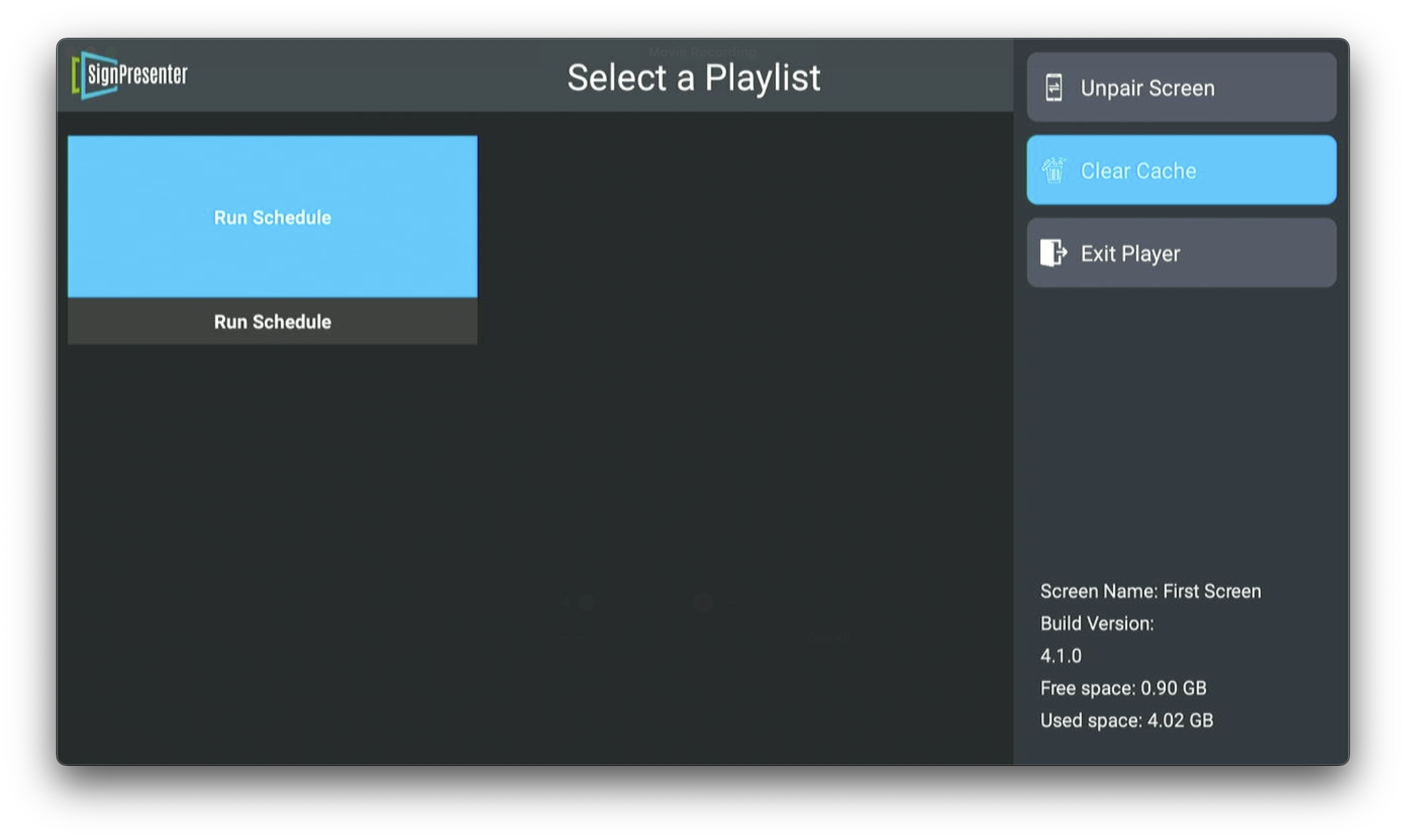 The app menu